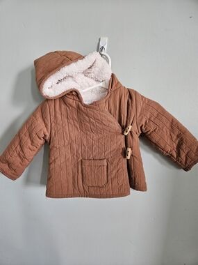 Zara Rust Brown Puffer Jacket with Sherpa Lining